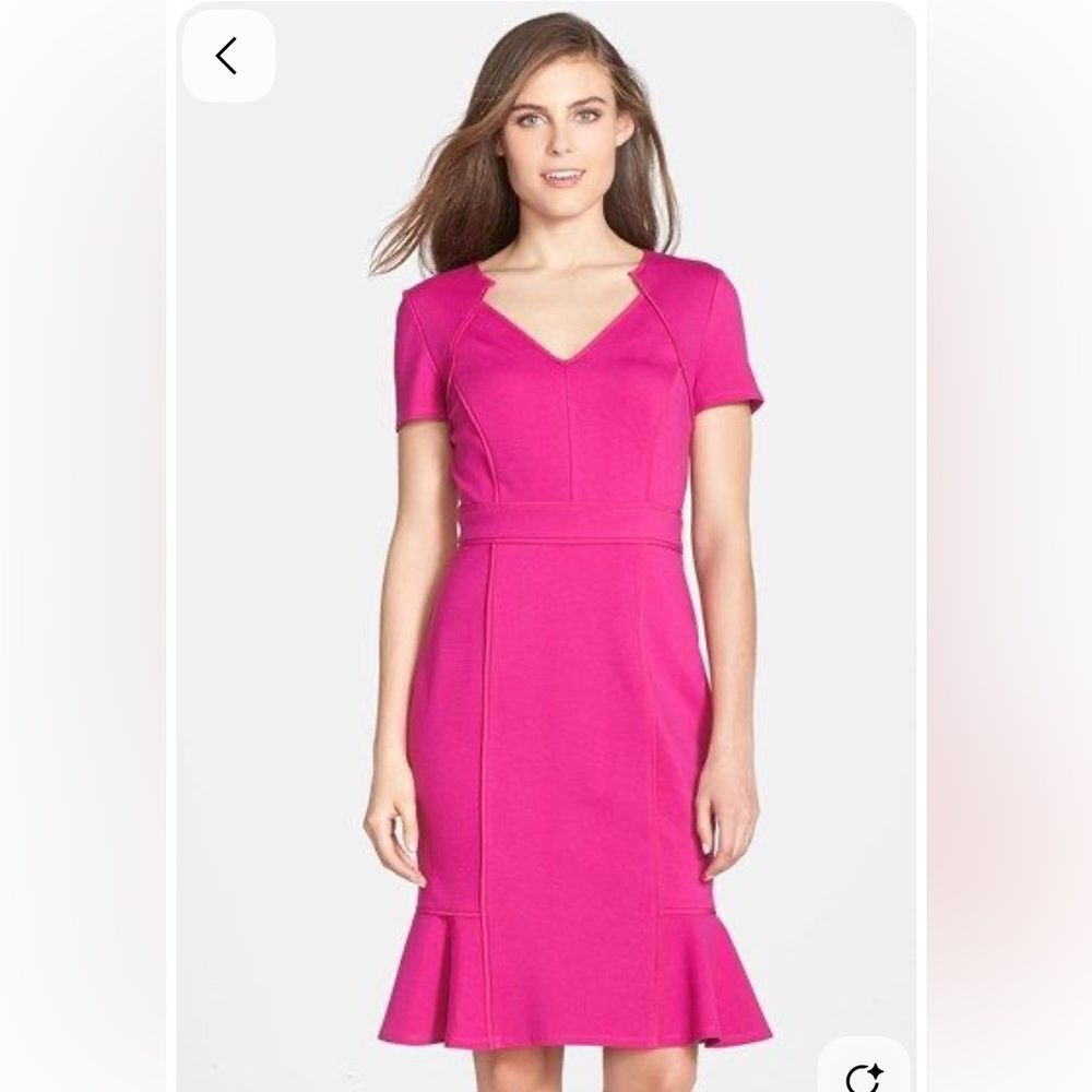 NEU BY SHANI | Pink‎ Satin Trim Ponte Tulip Hem Dress 4